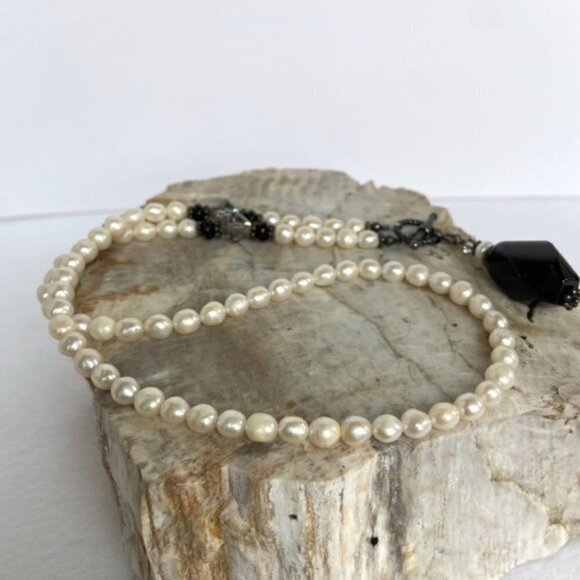 Pearl 18" Sterling Silver Front Rope Toggle Necklace Black Nephrite Jade Pendant - Picture 16 of 16